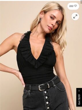 Lulus Black Ruffle V-Neck Sleeveless Top